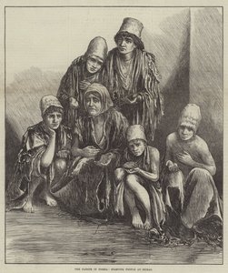 Hungersnøden i Persia, sultende mennesker ved Shiraz (gravering) av English School