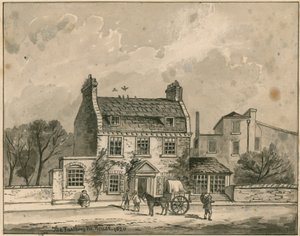 The Farthing Pie House, London, original tegning datert 1820 (wc på papir) av English School