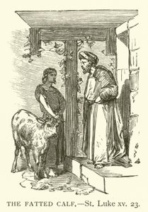 The Fatted Calf, St Luke, xv, 23 (gravering) av English School