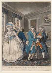 The First Interview, or Happiness Sacrificed to Riches, 1784 (håndfarget mezzotint) av English School