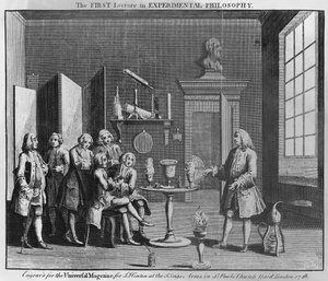 Den første forelesningen i eksperimentell filosofi, gravert for Universal Magazine, 1748 av English School