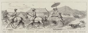 Det første protestantiske bryllupet i Øvre Burma, hvordan bruden dro til kirken (gravering) av English School
