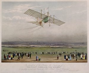 The Flying Machine, Ariel, fra design utarbeidet av W.S. Henson i 1842, utgitt av Ackermann & Co., 1843 av English School
