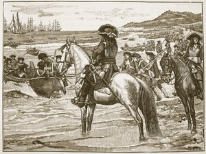 Franskmennene som trekker seg tilbake fra Torbay, illustrasjon fra Cassells Illustrated History of England (sepiafoto) av English School