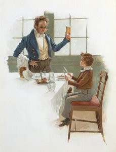 The Friendly Waiter, illustrasjon til David Copperfield (1850) av Charles Dickens (1812-70) av English School