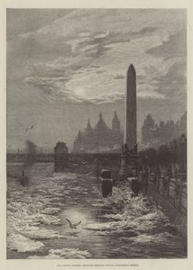 The Frozen Thames, måker som sirkler rundt Cleopatras nål (gravering) av English School