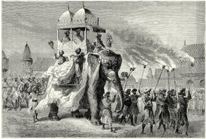 Gaikwar-elefanten i den store Sowari ved Baroda (gravering) av English School