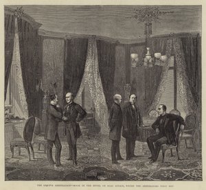 Genève-voldgiften, rom i Hotel de Beau Rivage, hvor voldgiftsdommerne først møttes (gravering) av English School