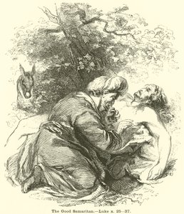 Den barmhjertige samaritan, Luke, x, 25, 37 av English School
