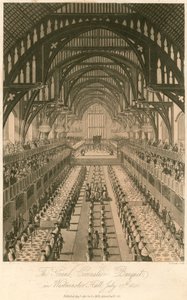 Den store kroningsbanketten til kong George IV i Westminster Hall, 17. juli 1821 av English School