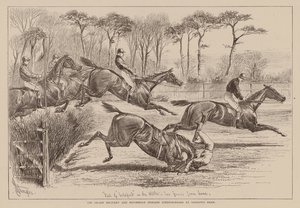 De store militær- og husholdningsbrigadens hinderløp i Sandown Park (gravering) av English School