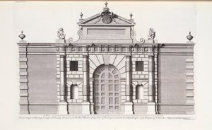 Den store porten ved Burlington House, Piccadilly, fra "Vitruvius Britannicus or The British Architect" av Colen Campbell av English School