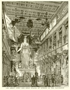 Den store elfenbens- og gullstatuen av Athena i Parthenon av English School