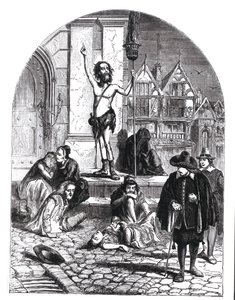 Den store pesten i 1665, entusiasten fordømte London (gravering) (bw-bilde) av English School
