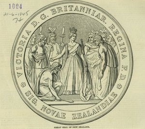 The Great Seal of New Zealand, fra The Illustrated London News, 21. juni 1845 av English School