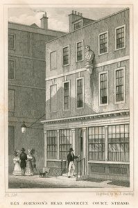 The Grecian Coffee House, Devereux Court, Strand, med en byste av Ben Johnson av English School