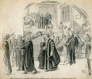 The Guildhall, London, Bankett: Lord Mayors prosesjon som går fra biblioteket til banketthallen av English School