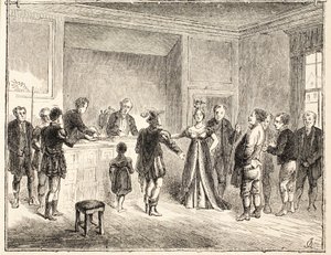 Hånden og saksen, en sak for domstolen i Pie-Poudre, fra en tegning datert 1811 av English School