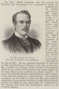 Den ærede Alfred Lyttelton, ny MP for Warwick og Leamington (gravering) av English School