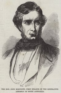 Den ærede John Morphett, første taler for den lovgivende forsamlingen i Sør-Australia (gravering) av English School