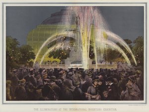 Illuminasjonene på den internasjonale oppfinnelsesutstillingen (fargelitografi) av English School