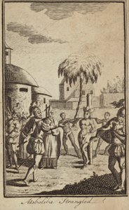 Inka-keiseren Atahualpa kvalt etter ordre fra den spanske erobreren Francisco Pizarro, Peru av English School