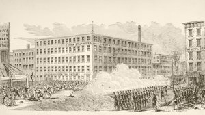 Hendelsen i Second Avenue under New York Draft Riots i juli 1863 (litho) av English School