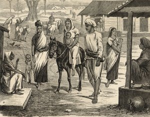 Den indiske hungersnøden: En landsby i Bengalee, fra «The Illustrated London News» av English School