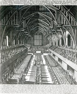 Innsiden av Westminster Hall (litho) (bw-bilde) av English School