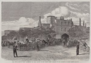 Installasjonen av Lord Palmerston som Lord Warden of the Cinque Ports, ankomst til hans herredømme på Dover Castle (gravering) av English School