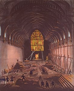 Interiøret i Westminster Hall, 1834 (fargegravering) av English School