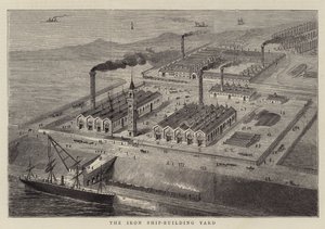 The Iron Ship-Building Yard (gravering) av English School