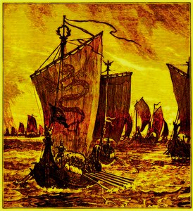 The Keels of the Northmen, illustrasjon for History of England av H. O. Arnold-Forster, utgitt 1897 (digitalt forbedret bilde) av English School