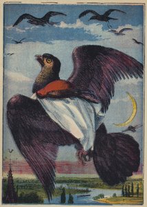 Dragen og hanen Rødstrupen (fargelitografi) av English School