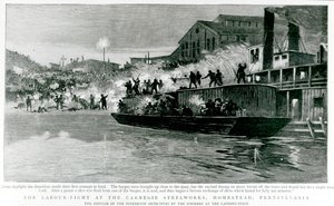 The Labour-Fight at the Carnegie Steelworks, Homestead, Pennsylvania, fra 'The Graphic', 30. juli 1892 (litho) av English School