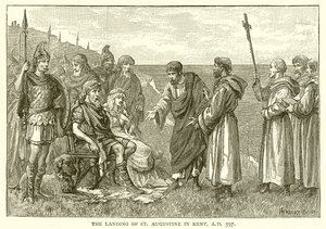 The Landing of St. Augustine in Kent, AD 597 av English School