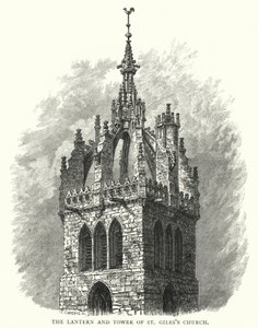 Lykten og tårnet til St Giles's Church (gravering) av English School