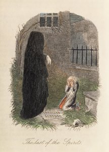 The Last of the Spirits, illustrasjon til A Christmas Carol av Charles Dickens (1812-70) 1843 (fargegravering) av English School