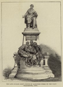 Den avdøde Gustave Dores statue av Alexandre Dumas på Place Malesherbes, Paris (gravering) av English School