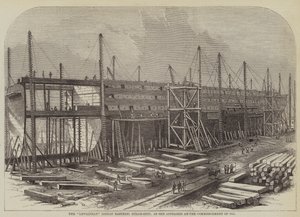"Leviathan" (Great Eastern) dampskipet, slik hun dukket opp ved begynnelsen av 1855 (gravering) av English School