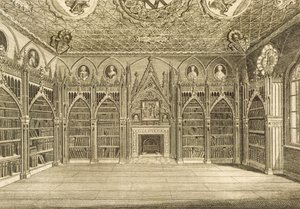The Library, gravert av Godfrey, fra Description of Strawberry Hill av Horace Walpole, 1784 av English School