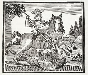 The Life and Death of St George, the Noble Champion of England, illustrasjon fra Chap-books of the Eighteenth Century av John Ashton, pub. 1882 av English School