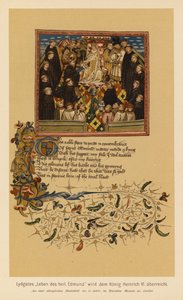 Livet til St. Edmund, konge og martyr, av John Lydgate, gitt til Henrik VI (fargelitografi) av English School