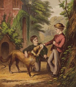 Den lille, pålitelige hunden (fargelitografi) av English School
