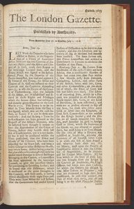 The London Gazette, utgave 5655, side 1, 28. juni 1718 (trykk) av English School