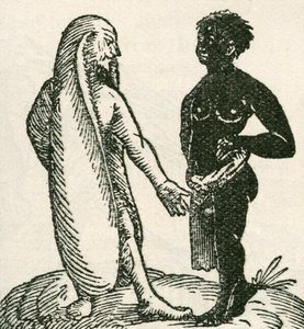 Den langørede mannen skjeller ut tjeneren sin. Long Eared menn ble sagt å bo i Afrika. Det ble sagt at de sov liggende på det ene øret mens det andre dekket dem som et teppe. Fra The Strand Magazine utgitt 1897. av English School