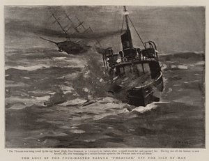 Tapet av den firmastede barken "Thracian", utenfor Isle of Man (litho) av English School