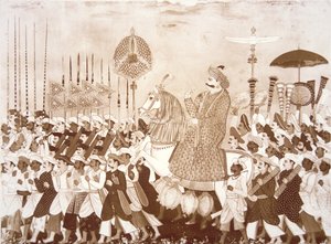 Mahratta-sjefen Tulsaji fra Tanjore (farge litho) av English School
