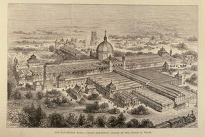 Manchester Royal Jubilee Exhibition, åpnet av Prince of Wales, fra The Illustrated London News, 7. mai 1887 av English School