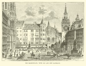 Marienplatz, med gamle og nye Rathaus av English School